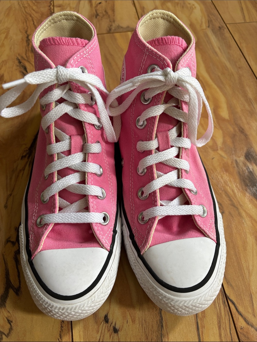 Converse Pink and White High Top Chuck Taylor Sneakers.  Unisex shoes